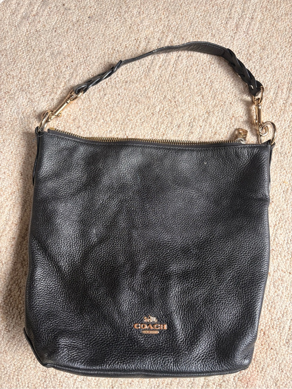 Coach Black Pebbled Leather Shoulder Bag with Gold Hardware